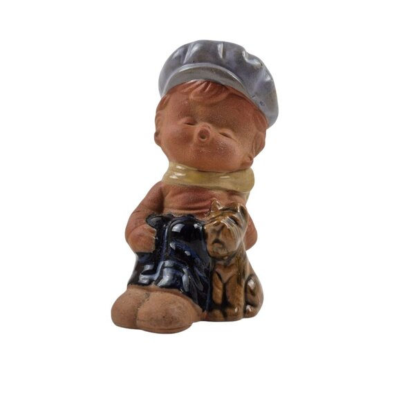 Vintage Figurine Stoneware Boy Dog Cap Hand Painted Collectible Decor - Picture 5 of 10